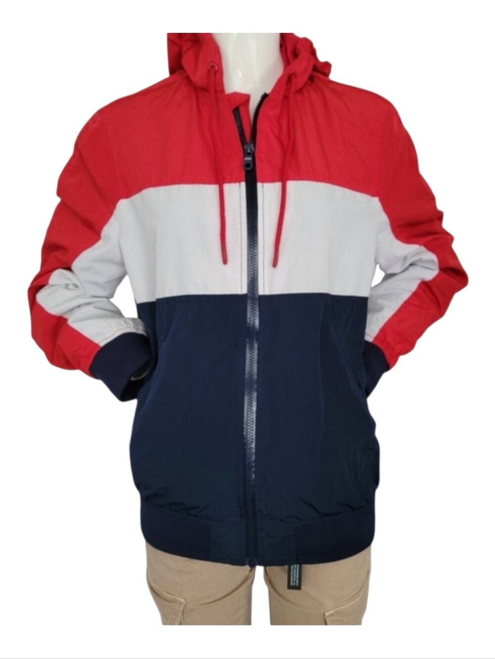 H&M Colorblock Hooded Jacket Red, White, and Blue